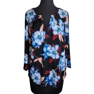 Liz Claiborne petite pleated v neck floral print top size L/P